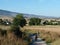 Pilgrims along the way of St. James. People walking on Camino de Santiago.