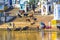 Pilgrims at a Bathing Ghat at Pushkar\'s Holy Lake