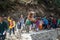 Pilgrims going to Kedarnath temple with Lord Shiva idol.