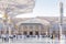 Pilgrims walk underneath giant umbrellas at the An-Nabawi mosque compound.