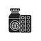 Pill bottle and blister glyph black icon. Pharmaceutical product. Dementia treatment. Sign for web page, mobile app, button, logo