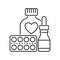 Pill bottle drops and blister black icon. Pharmaceutical product. Health care symbol. Pictogram for web page, mobile app