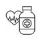 Pill Bottle and Heart Outline Icon on White