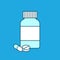 Pill bottle with pill and tablet. Food supplements, vitamins.