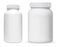 Pill bottle. White plastic supplement jar. Protein