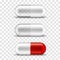 Pill capsule, 3d realistic red and transparent