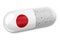 Pill capsule with Japanese flag. Healthcare in Japan concept. 3D rendering