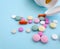 Pill on colored background  therapy  prescription  addiction  capsule compulsive