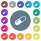 Pill flat white icons on round color backgrounds