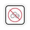 Pill Medicine Drug Ban Black Line Icon. Medication Narcotic Forbidden Outline Pictogram. Illegal Tablet Red Stop Symbol