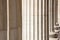 Pillar column white marble. Justice building, court entrance colonnade, close up view