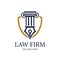 Pillar, fountain pen and shield shaped logo for law firms. Law logo for justice, lawyer, law firm company or person. Vector EPS 10