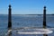 Pillars of Do Comercio square on the Banks of Tagus river in Lisbon