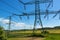 Pillars of high voltage in the Czech landscape. Electricity distribution.