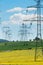 Pillars of high voltage in the Czech landscape. Electricity distribution.