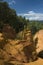 Pillars of Red Ochre with Blue Sky and Trees