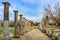 Pillars in rows where athletes trained in ancient Olympia Greece - home of the first games - the bottoms were smooth and the top