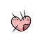 Pillow for needles in shape of heart with a cute patch doodle. Sewing or tailoring tool single icon in cartoon style vector stock