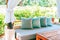 Pillow on sofa chair decoration outdoor patio with garden view