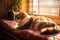 Pillow Talk: A Close-Up of a Relaxed and Respectful Cat in a Soft Setting