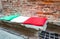 Pillows with italian colours along city street