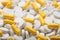 Pills background, Yellow and white medicines, health concept