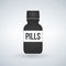 Pills bottle icon. Modern pill bottle for pills or capsules. Flat style illustration isolated on light background.