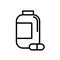 Pills bottle simple black and white outline icon. Capsule medicine bottle, drugstore symbol, logo. Flat vector