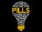 PILLS bulb word cloud collage