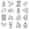 Pills and capsules icons set. Vector illustration. Pharmacy symbols.