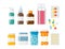 Pills capsules icons vector flat set. Medical vitamin pharmacy vector