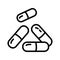 Pills and capsules vector icon. Isolated vector medicament and pharmaceutical symbol. Pill, linear style sign for mobile concept