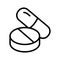 Pills and capsules vector icon. Isolated vector medicament and pharmaceutical symbol. Pill, linear style sign for mobile concept