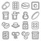 Pills, Drugs and Capsules Icons Set. Line Style Vector