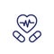 pills for heart, cardiac medication line icon