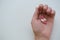 Pills medicine.concept healthcare.hand on white background.colored capsules in the palm