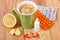 Pills, nose drops and hot tea with lemon for colds, treatment of flu and runny