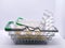 Pills and other medicines in a grocery basket on a light background