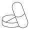 Pills thin line icon, medical and pharmaceutical, capsule sign, vector graphics, a linear pattern on a white background.
