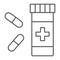 Pills thin line icon, pharmacy and medicine