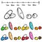 Pills and time scale set, doodle illustration of pills daily schedule with set of colorful drugs. Can be used for daily organizers