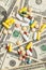 Pills and usa dollars money. Healthcare concept