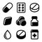 Pills, Vitamin and Capsules Icons Set. Vector