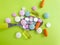 Pills vitamins  a colored background