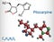 Pilocarpine molecule. It is natural alkaloid, used on the eye to treat elevated intraocular pressure, glaucoma