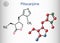 Pilocarpine molecule. It is natural alkaloid, used on the eye to treat elevated intraocular pressure, glaucoma