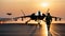 Pilot with fighter jet on runway