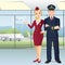 Pilot and Flight attendants of Commercial Airlines in airport.