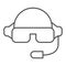 Pilot helmet thin line icon. Aviator jet mask with glasses and microphone symbol, outline style pictogram on white