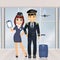 Pilot and hostess in the airport